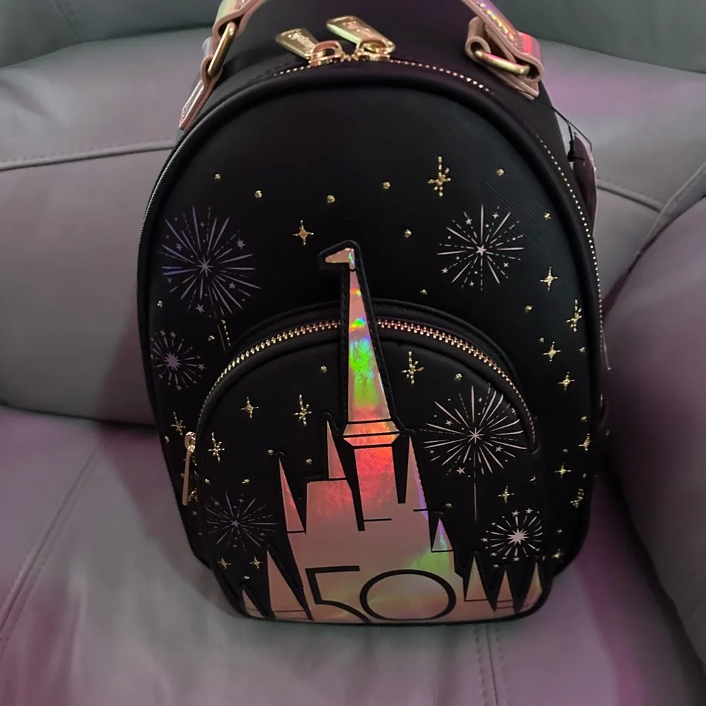 Disney world grand finale 50th black Loungefly mini backpack - Picture 1 of 7